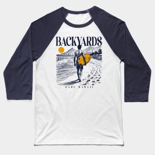 Vintage Surfing Backyards, Oahu, Hawaii // Retro Surfer Sketch // Surfer's Paradise Baseball T-Shirt